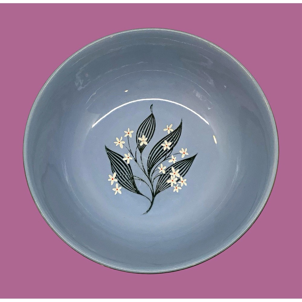 Vintage MCM Homer Laughlin Skytone Blue Floral 8" Round Ceramic Serving Bowl